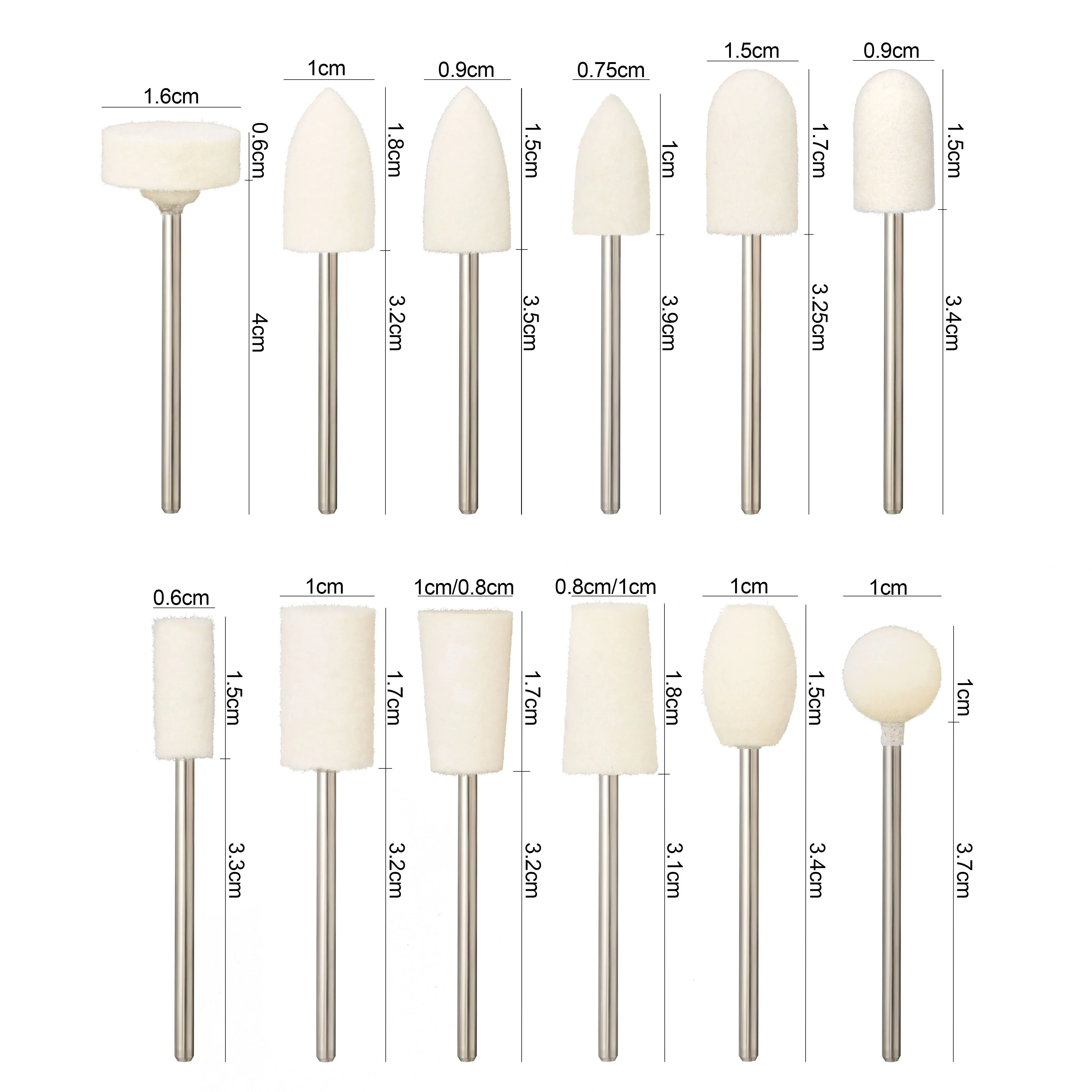 12pcs/set Wool Felt Mounted Polishing Buffing Wheel Grinding Head Felt for Polishing Wheel Drill Rotary Tool Polishing Brush kit