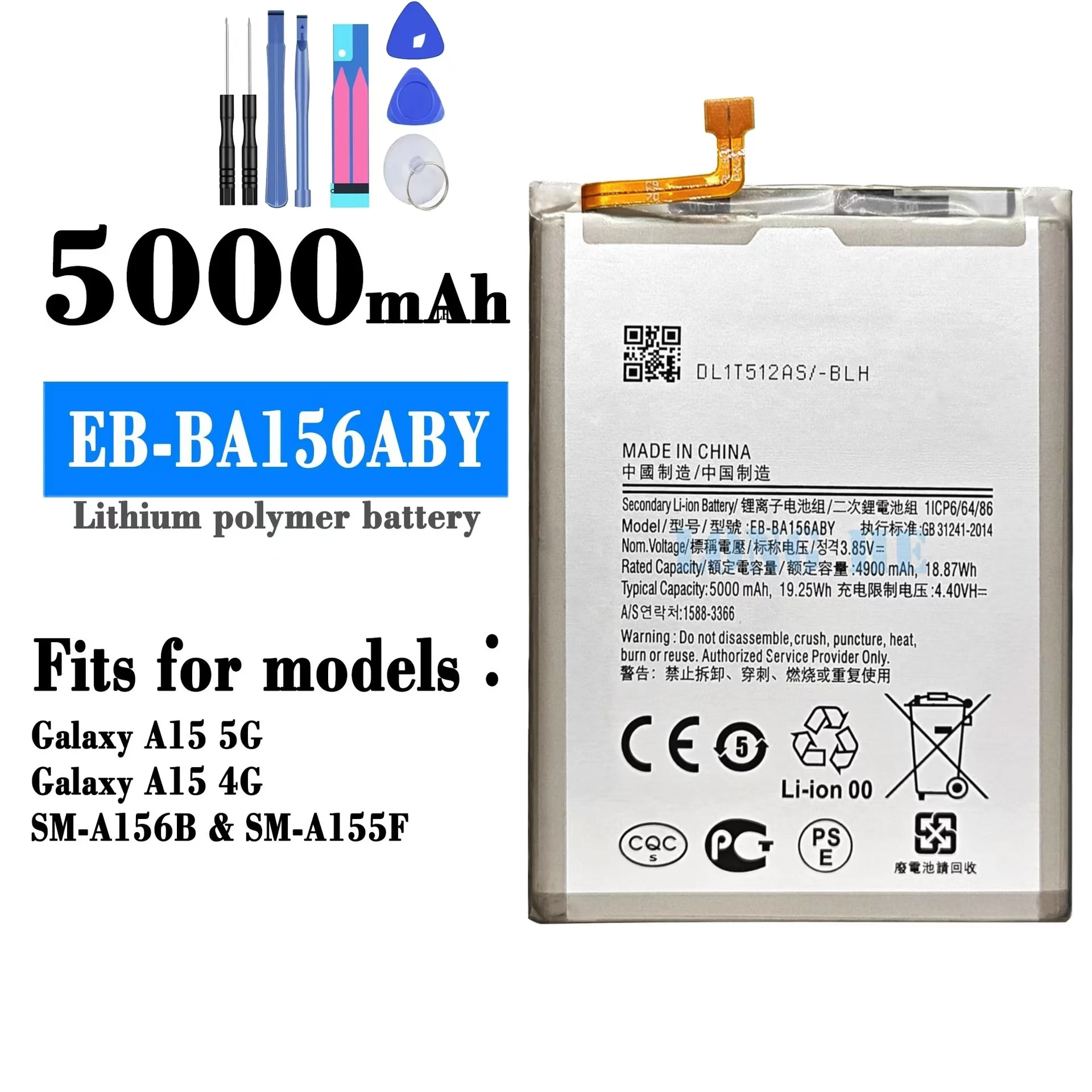 For Samsung A15 5G/4G EB-BA156ABY large capacity 5000mah original battery, mobile phone battery replacement, send tools