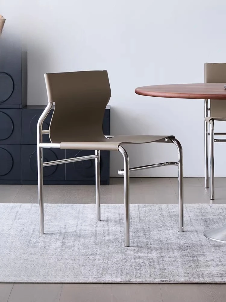 Saddle leather dining chair, household back chair