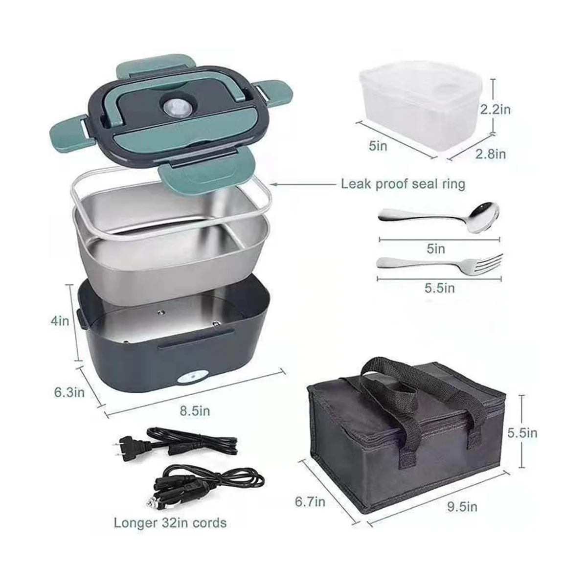 

Electric Lunch Box 40W Portable Lunch Warmer Food Warmer Adult Car Fast Heating Lunch Box with Leak Proof Lid US Plug