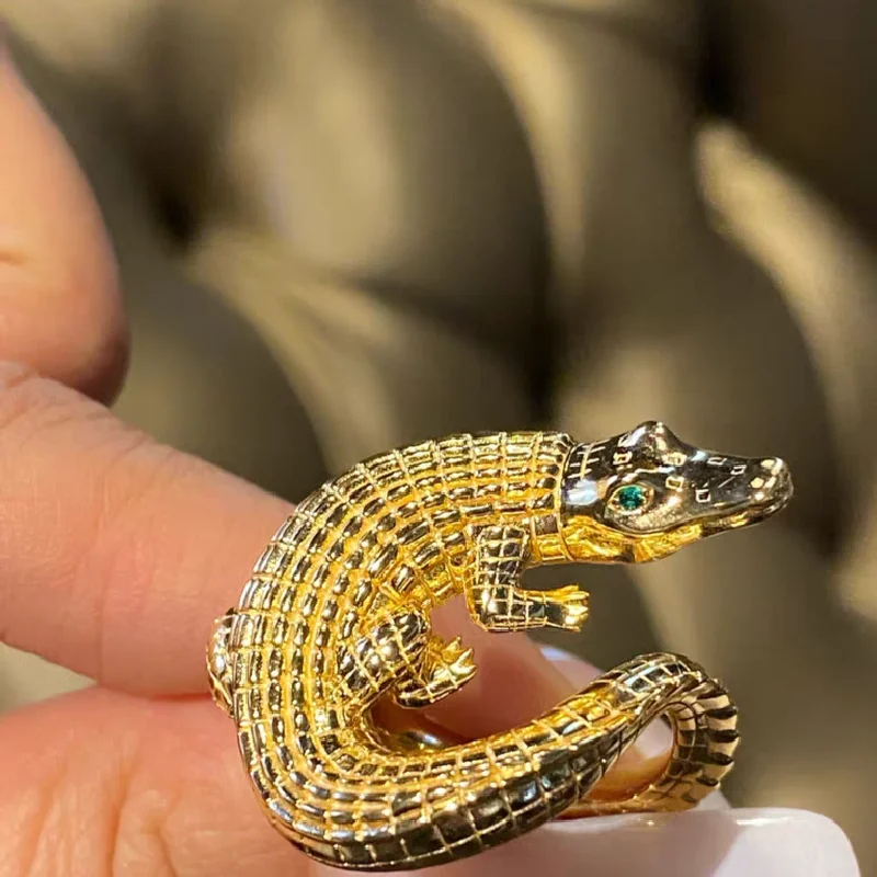 ARIGAYA 925 Sterling Silver Crocodile Open Ring Gold Plated Fine Jewelry For Men And Women