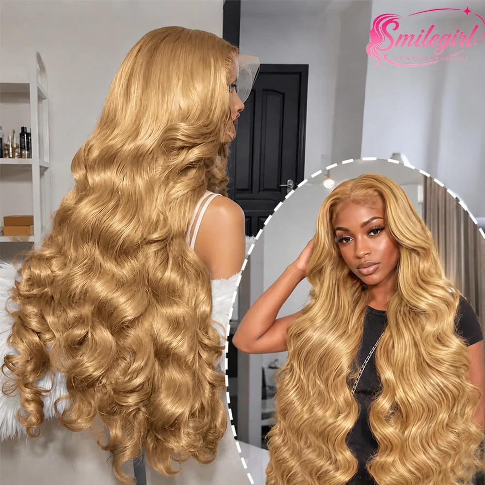 13X6 HD Lace Frontal Colored Wig Honey Blonde Body Wave Lace Frontal Wig 180% Density #27 Colored Pre Plucked 13X4 Transparen Brazilian Hair Wig For Women