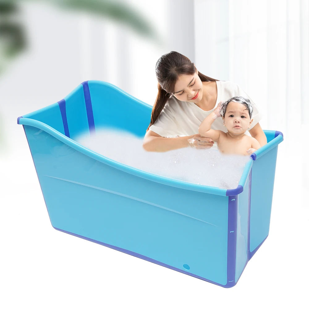 

Portable Foldable Bathtub Mobile Adult Folding Bathtub Sauna Bath Swimming Pool Spa Soaking Bath Bucket Water Tub Blue