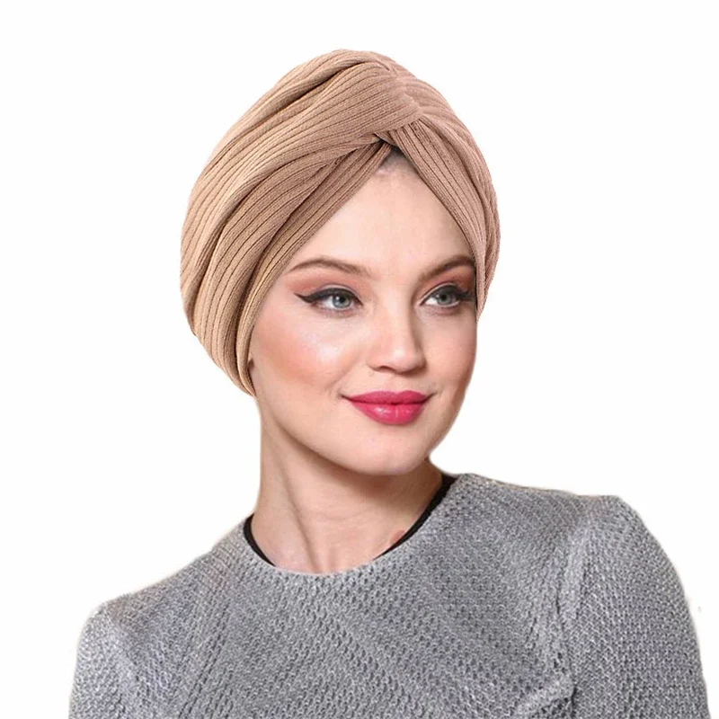 Boné de Chemo Twist Knot para Mulheres Muçulmanas, Chapéu de Câncer, Chapéu Turbante, Boné, Lenço, Envoltório, Gorros Indianos, Skullies, Árabe, Islã