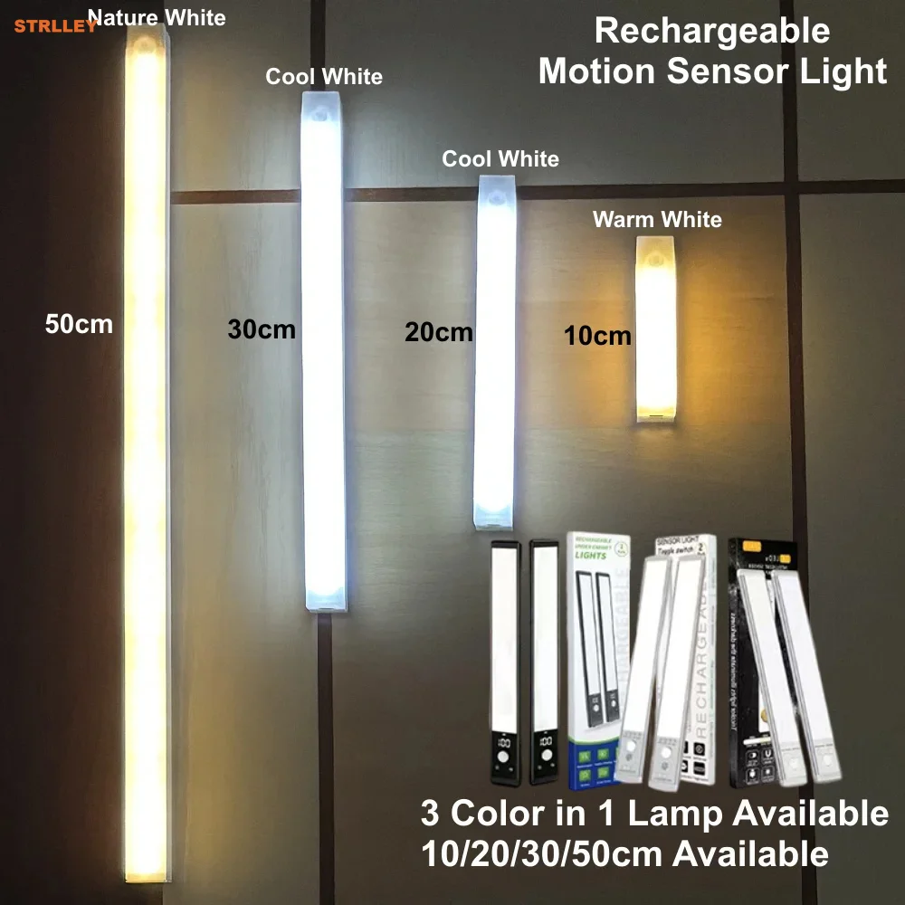 

LED Motion Sensor Bar Lights Wireless Induction Night Light USB Rechargeable Detector Lamps for Kitchen Cabinet Wardrobe Bedroom