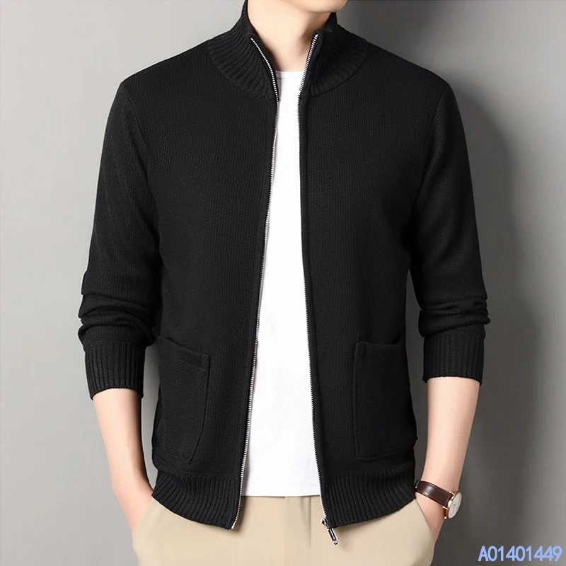 New Fashion Men's Sweater Cardigan Knit Jacket Solid Color Knit Top Clothes Pocket Thickened Warm Thermal Jumper Jackets Coat