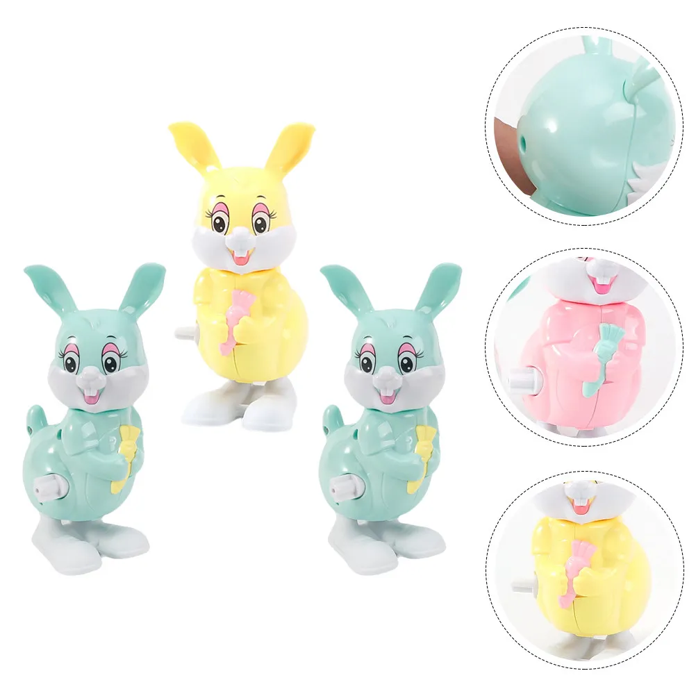 3Pcs Wind-Up Plastic Rabbit Playthings Creative Clockwork Spring Mechanism Kids Party Fun Wind-Up Rabbit Toys Wind Up Toys