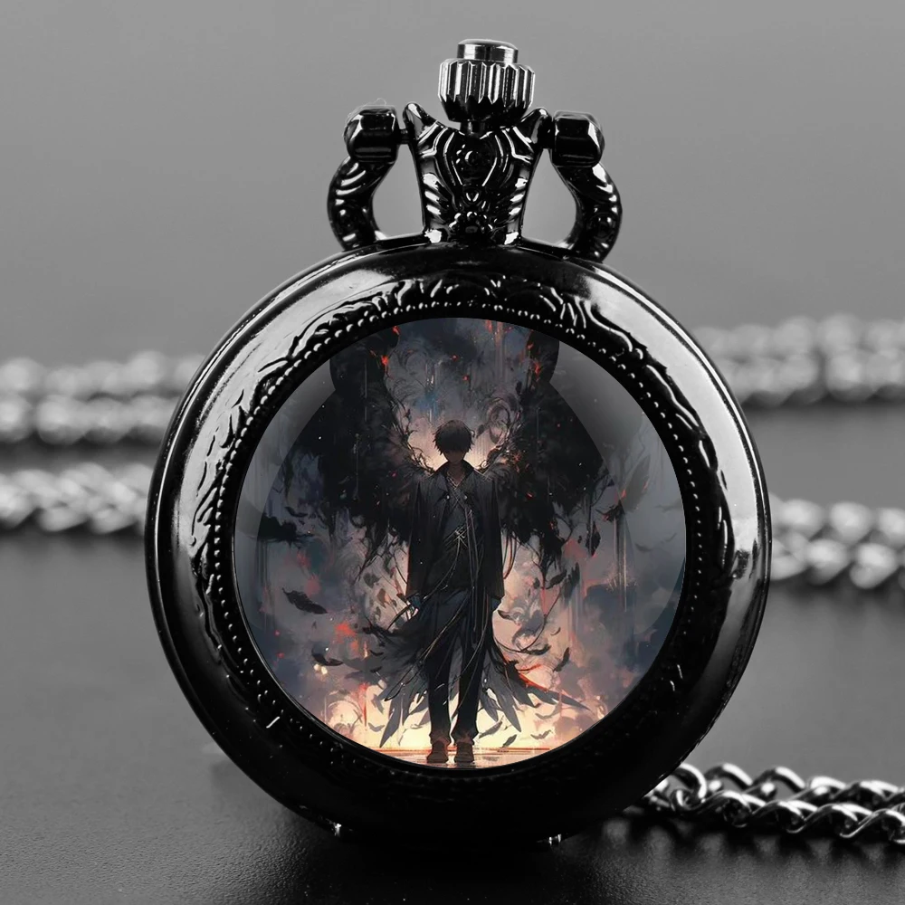 Montre de Poche à Quartz pour Homme et Femme, Design Dark Angels, Verre avant, Cadran Numérique Arabe Durable, Cadeaux Créatifs