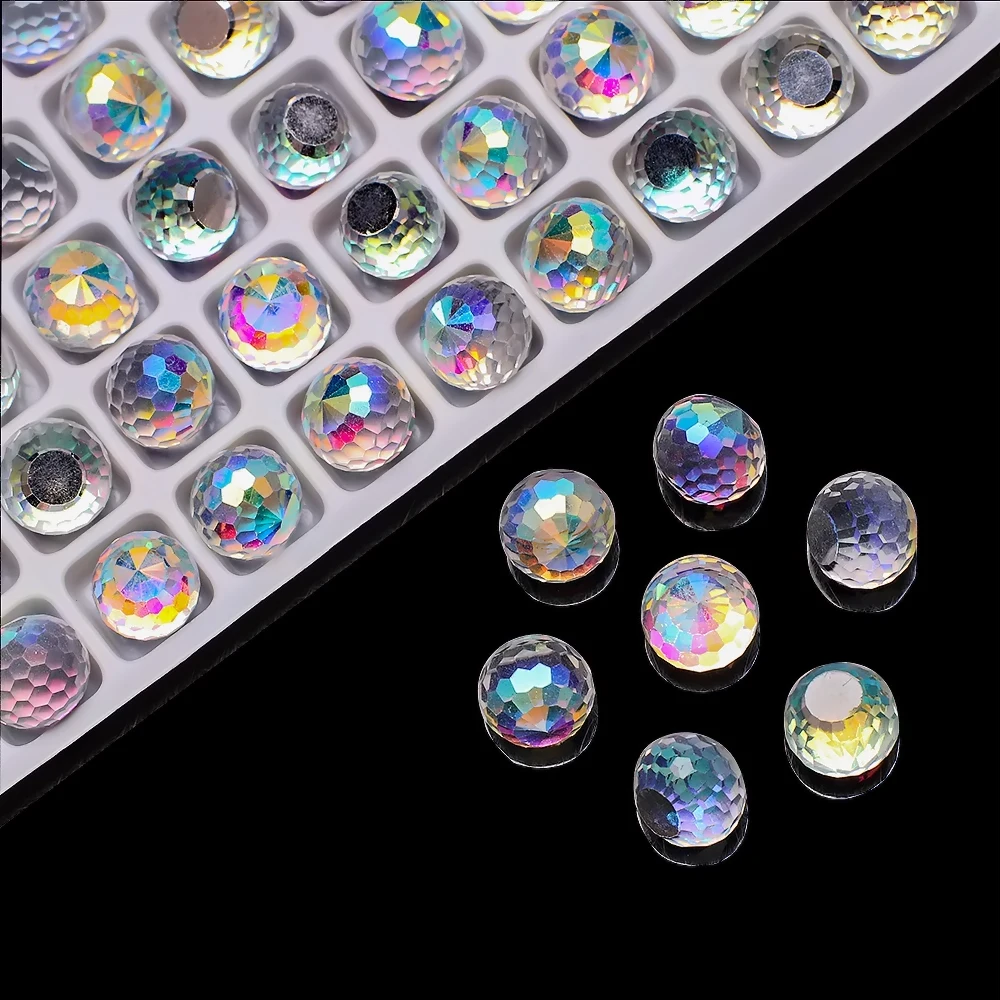 20 Stück 6/8/10/12 mm 128 facettierte runde Kugel Kristallglasperlen ohne Loch Flatback für DIY Herstellung von Ohrring-Schmuck, handgefertigte Nageldekoration