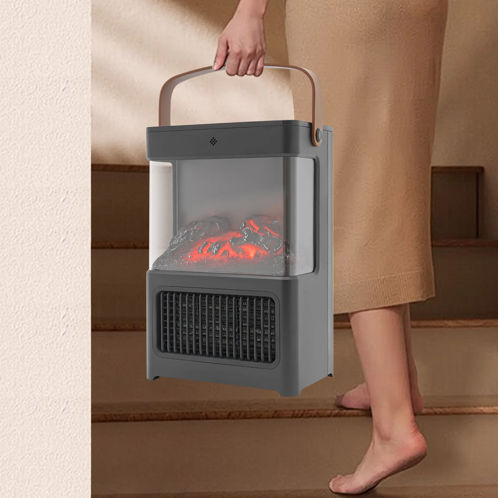 Elektrische Kaminheizung mit 3D-Flammen, 1500 W, PTC-Keramikheizung, Fernbedienung und Touch-Steuerung für Schlafzimmer/Wohnzimmer