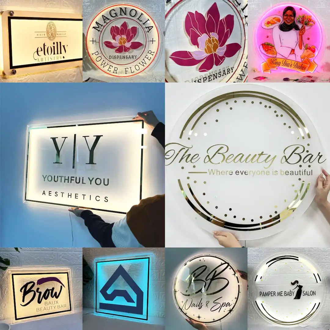 Acrylic Business Name Sign with Backlight Mirror Gold logo Light up Acrylic Mirror Gold Light for Company Outdoor Name Sign