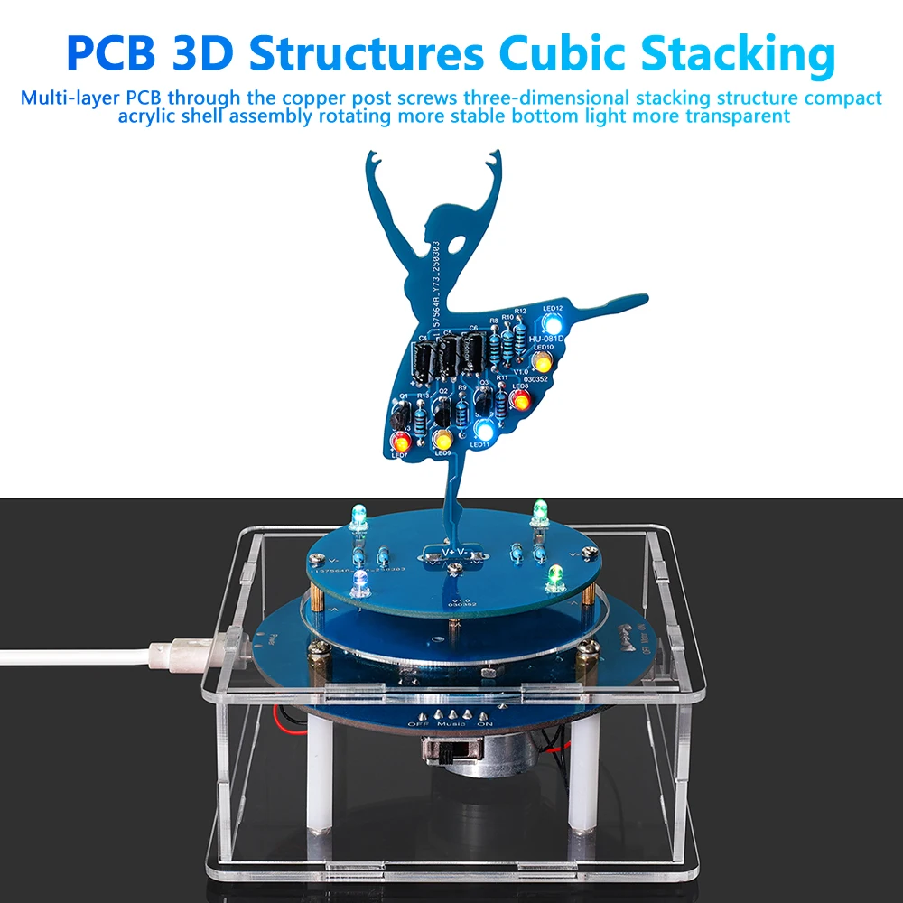 DC 5V Rotating Music Box Ballet Girl Welding Practice Flow Light Pendant DIY Electronic Kit Welding Practice Parts Micro USB