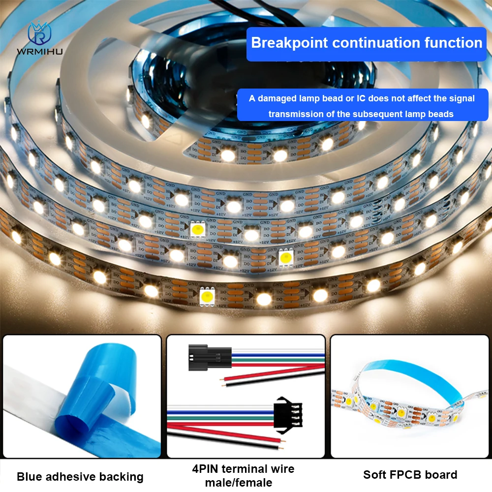 

12V WS2815 Warm/White Dual Signal Single color Programming Individually Addressable Flexible Magic Smart Led Pixel Strip Light