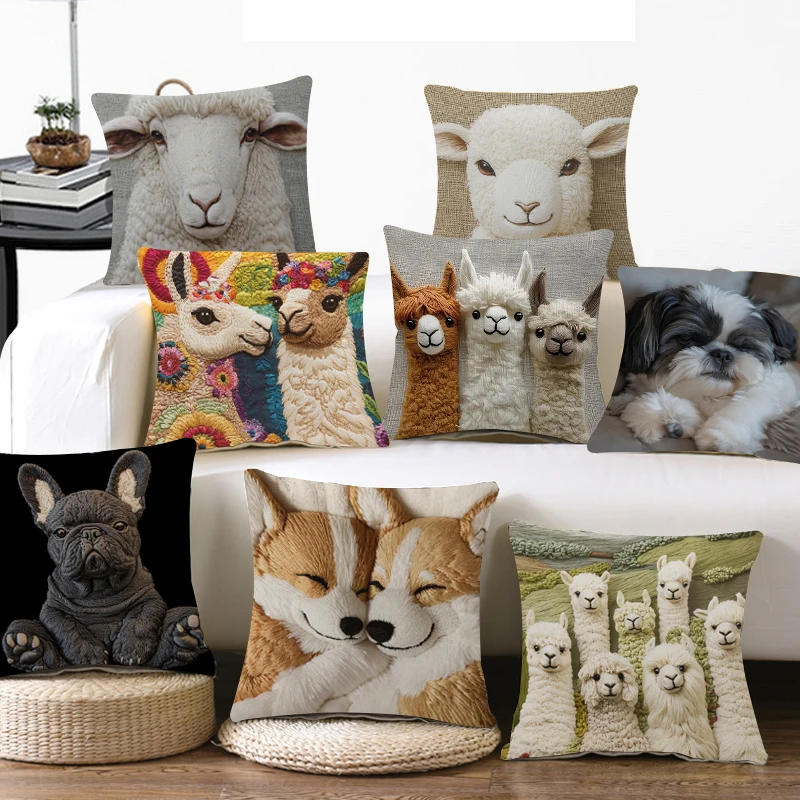 3D Alpaca Printed Pillow Cover Cute Animal Pattern Cushion Case Soft Throw Pillowcase for Sofa Living Room Bedroom Home Decor //
