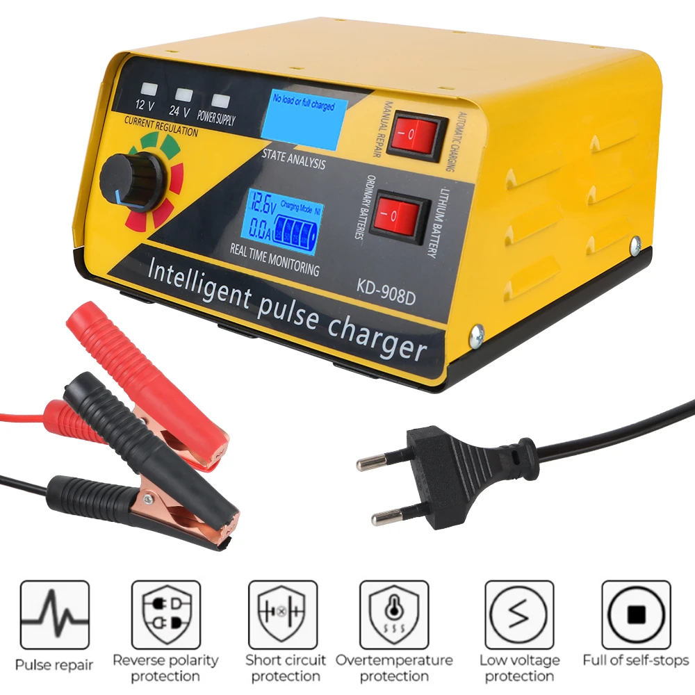 Car Battery Charger 260W Fully Automatic Pulse Repair 12V/20A 24V/10A For Lithium Lead Acid Batteries Current Regulate