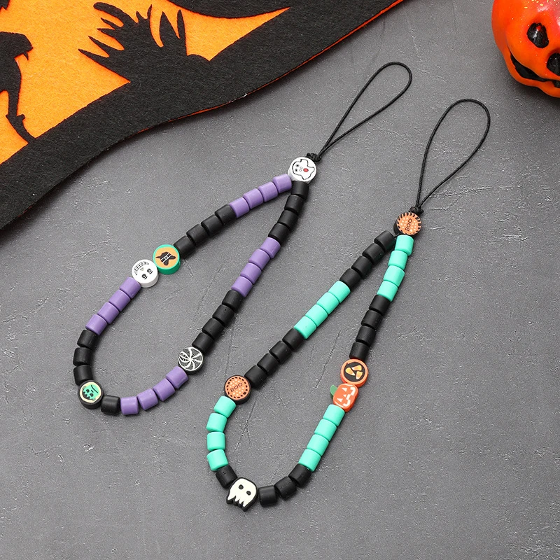 1 Pcs Halloween Ghost Pumpkin Beaded Phone Chain Lanyard Simple Charm Non-Slip Cellphone Case Rope Jewelry For Women Gifts