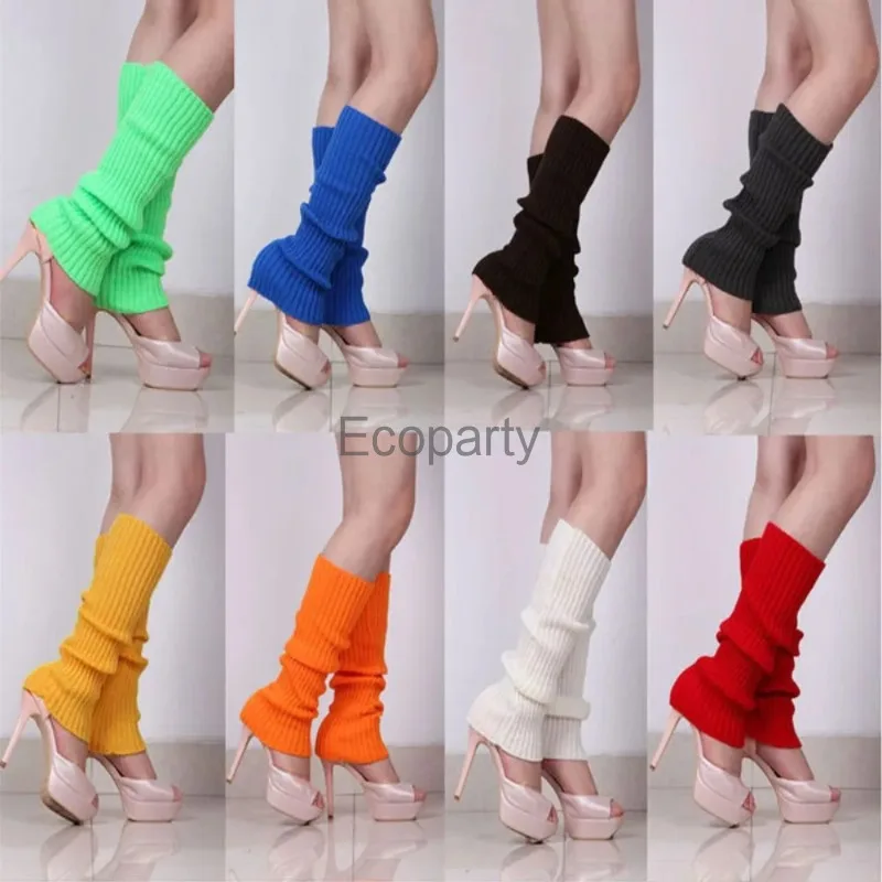 New Women 80s Neon Colored Knit Leg Warmers Japanese Lolita Sweet Girl Knitted Foot Cover Autumn Winter Hip-hop Rock Heap Sock