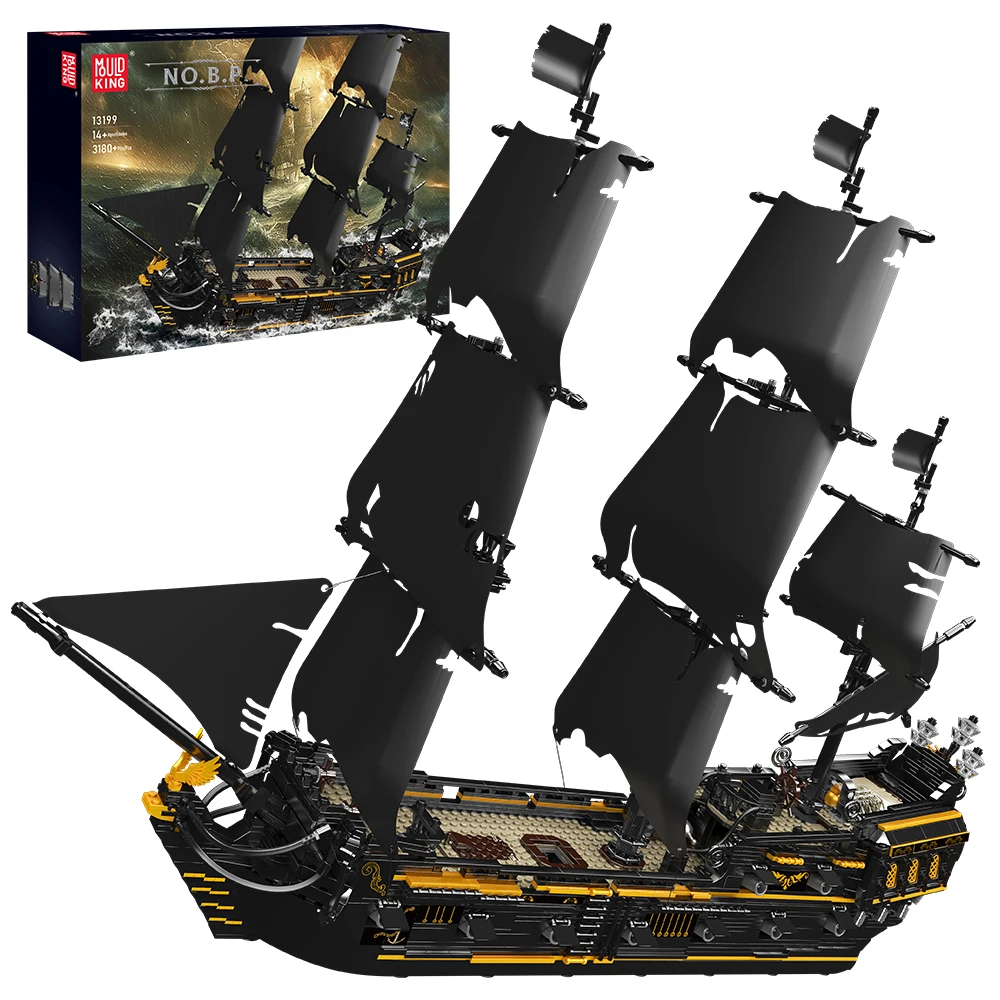 

MOULD KING 13199 Pirates Ship Building Blocks for Adults MOC Bricks The Black Ship Model Kits to Build Kids Educational Toys