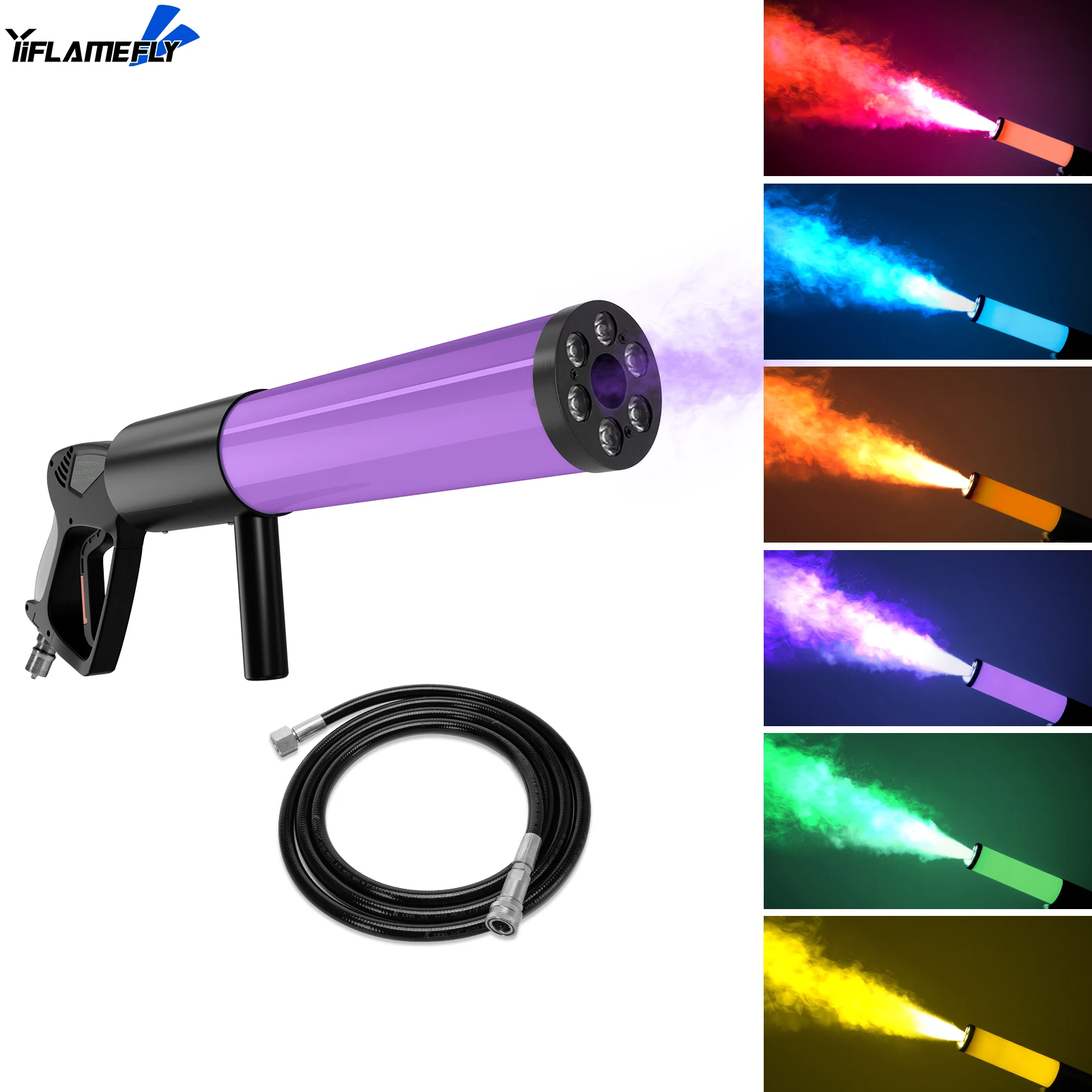 

Yiflamefly LED Six Lights Carbon Dioxide Column Gun RGB Atmosphere Props Smoke Gun Dry Ice Gun for Bars Weddings Business Shows