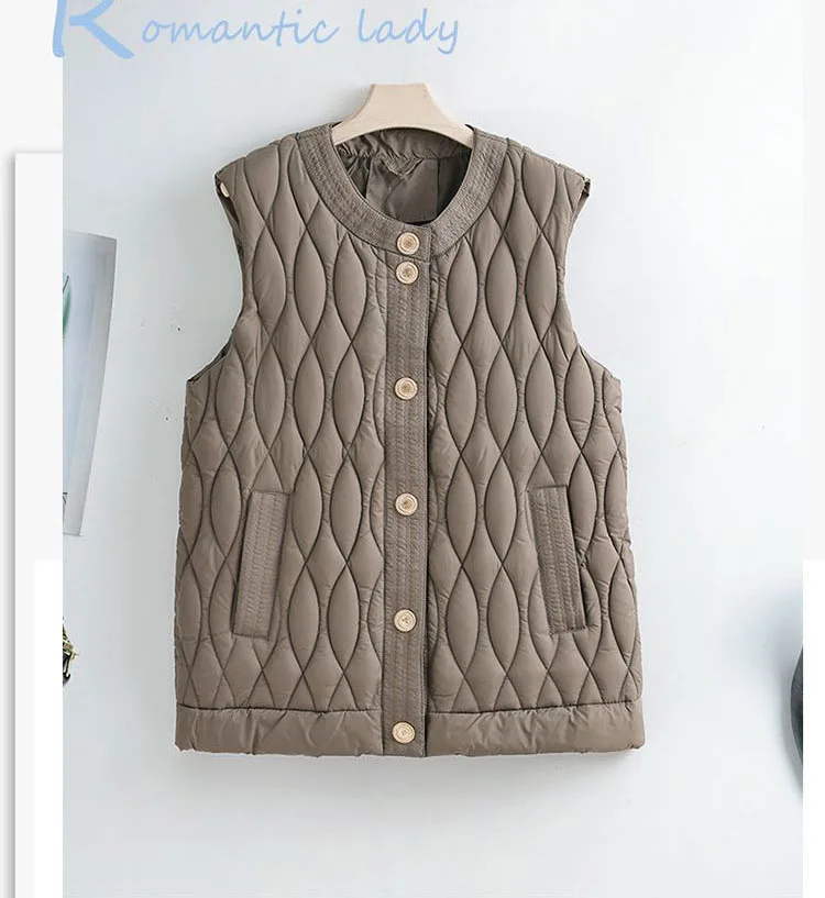 Gilet in cotone con tasche basic Donna Autunno Inverno Conciso monopetto Parka senza maniche Donna Girocollo Giacche in cotone Donna