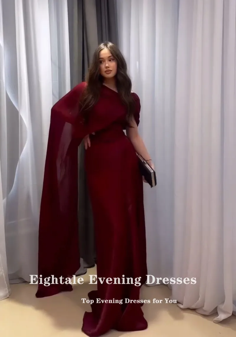 Eightale アラビアイブニングドレス バーガンディ カスタマイズされたシフォン キャップ スリーブ マーメイド プロム ウェディング パーティー ドレス Abendkleider Hochzeit