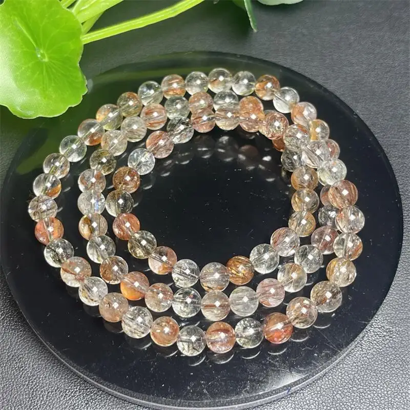 

6MM Natural Black Gold Super Seven Quartz Triple Circle Bracelet Women Energy Reiki Healing Fengshui Jewelry Gift 1PCS