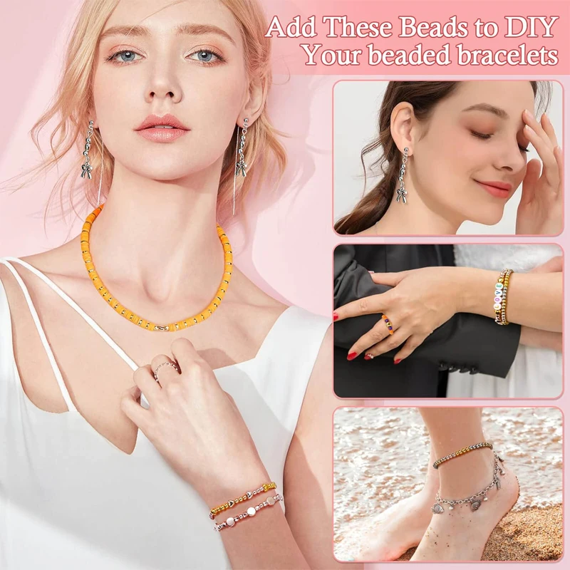 4 Colors CCB Spacer Beads Kit 6 Styles Assorted Round Star Gold Beads for DIY Bracelet Necklace Jewelry Making Craft