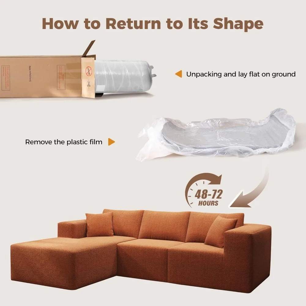 أرائك مقسمة مقاس 107 بوصة، أريكة مقطعية مكونة من 4 مقاعد مع صالة تشيس يسار، أريكة سحابة بدون عظم، أريكة منجدة على شكل حرف L #6