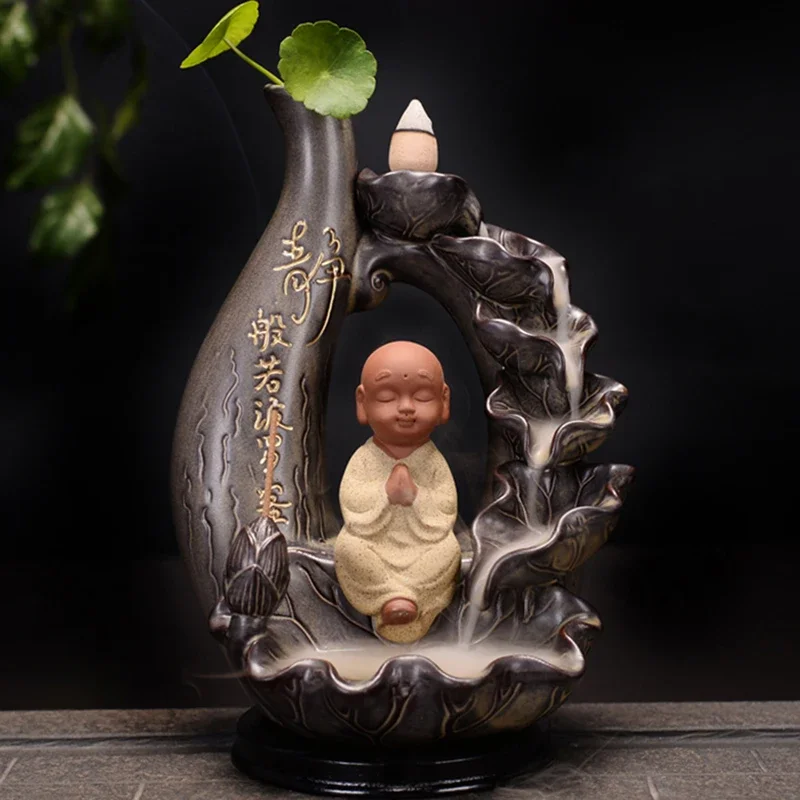 Figurine Buddha Statue Incense Burner Agarwood Puffs Smoke Incense Holder Fragrance Quemador De Inciensos Cascada Room Decor