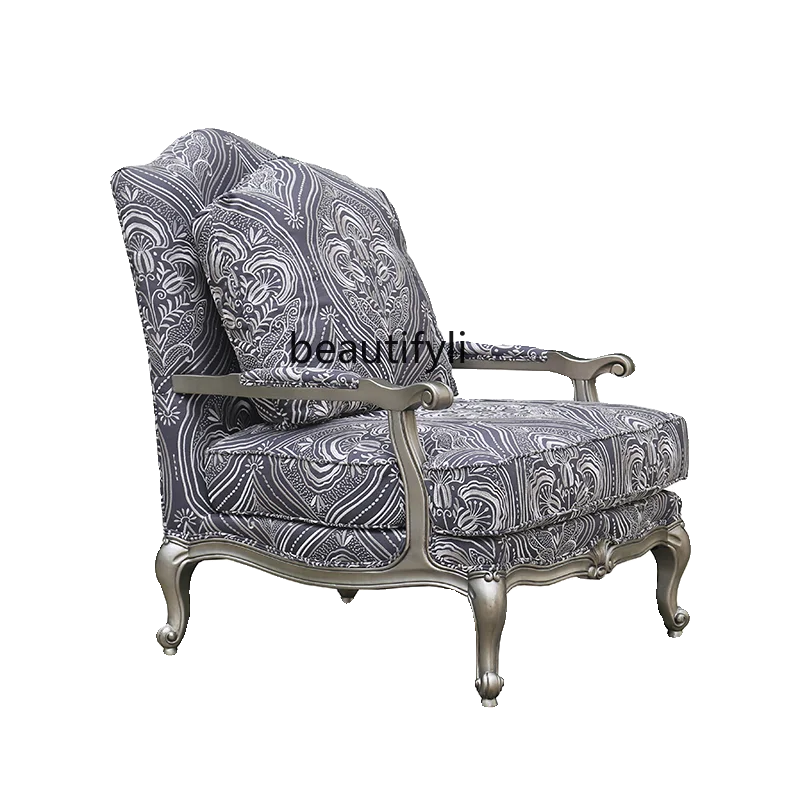 

American Light Luxury Solid Wood Villa Champagne Living Room Sofa Wingback Chair Single Leisure Chair