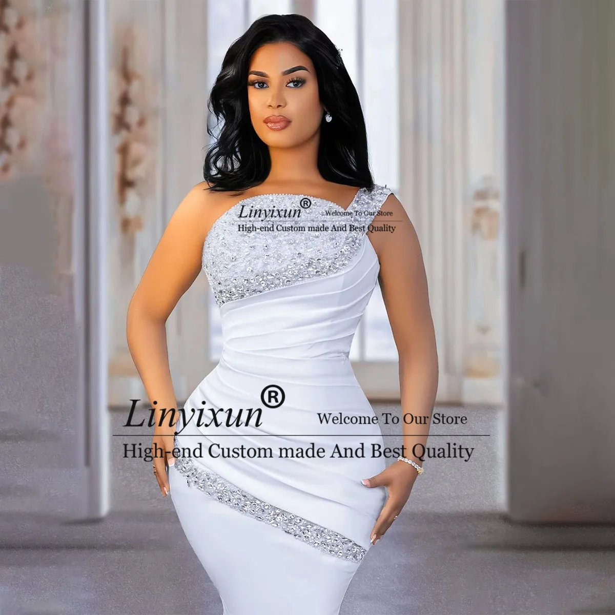 

Sparkling Diamond Wedding Dresses Sleeveless Lace Mermaid Bridal Gown African Detchable Train Customized 2025 Vestido De Novia