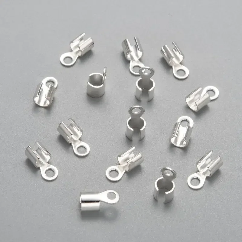

50pc Silver Color Plated Brass Folding Crimp Ends Fold Over Crimp Cord Ends 10x5x3mm hole: 2mm Inner Diameter: 3mm