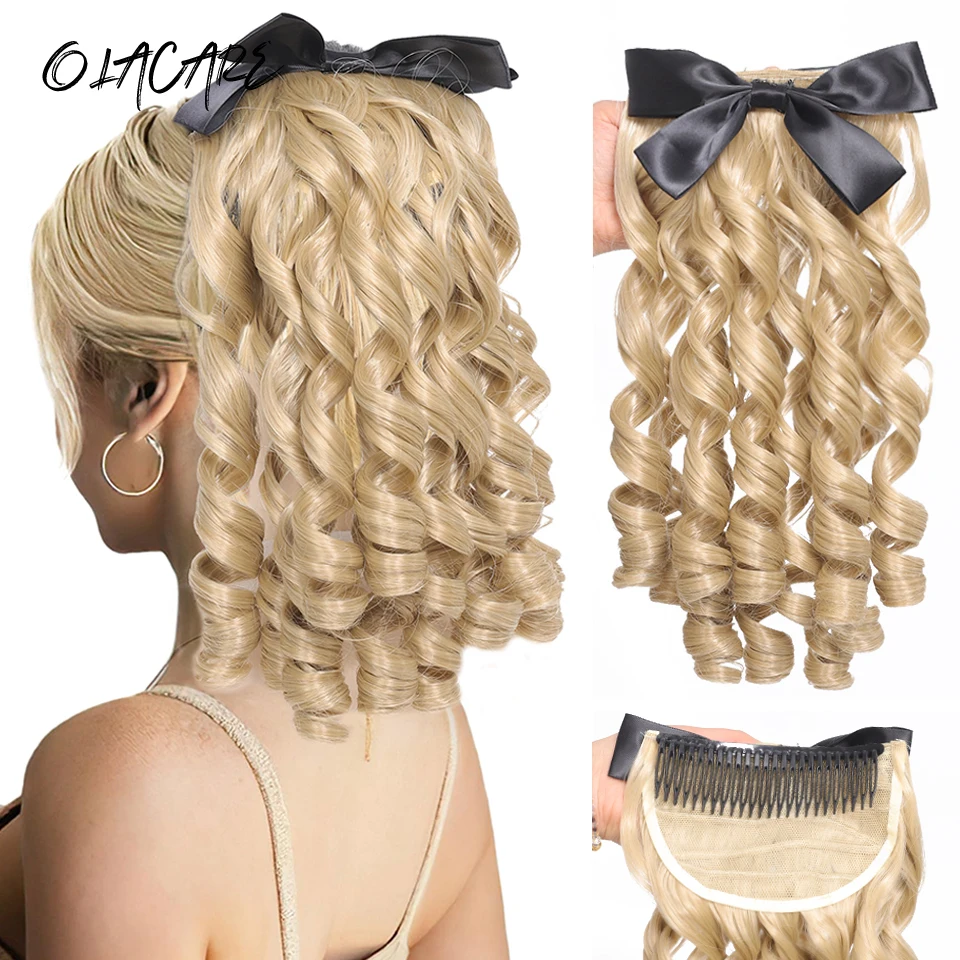 

OLACARE Synthetic Retro Ponytail with Comb Europen Princess Curly Puff Ponytail Clip in Hair Tail Natural False Hair Extension