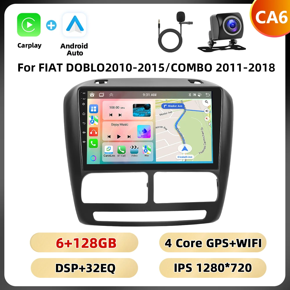 Podofo Ai Voice Autoradio Voor Fiat Doblo 2010-2015/Combo 2011-2018 Multimediaspeler 8Core Carplay Android Auto Gps Navigatie