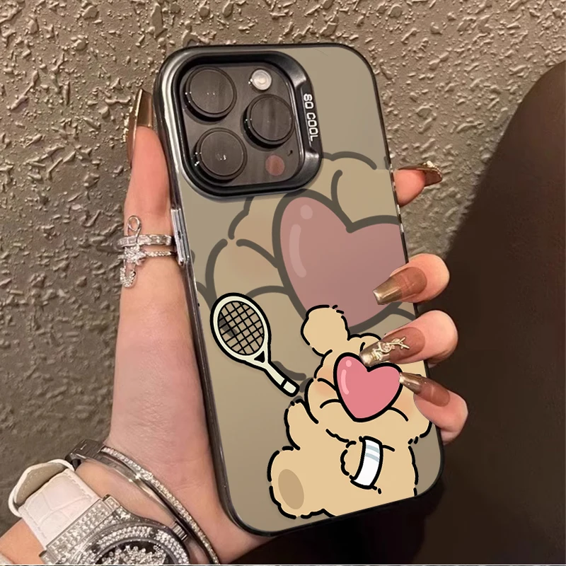 Cute Couple Puppy Dog Plating Case For iPhone 16 Pro Max 15 14 13 12 11 Pro Max XS X XR 16 Plus Matte Hard PC Bumper Back Cover