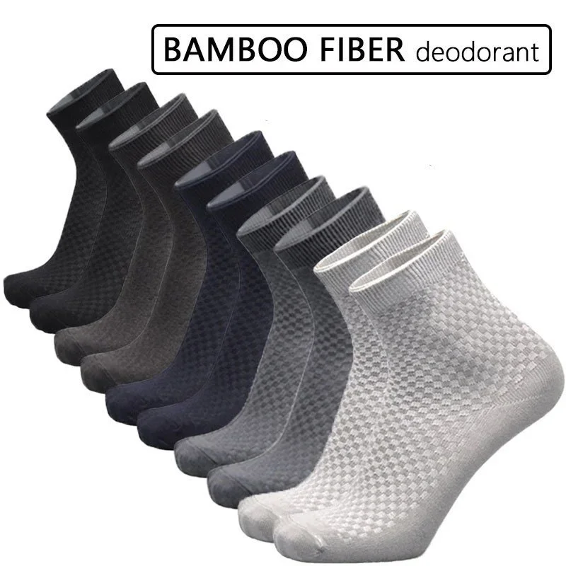 Calcetines clásicos de bambú para hombre, medias de fibra de algodón, transpirables, informales, de negocios, desodorantes, deportivos, de tubo