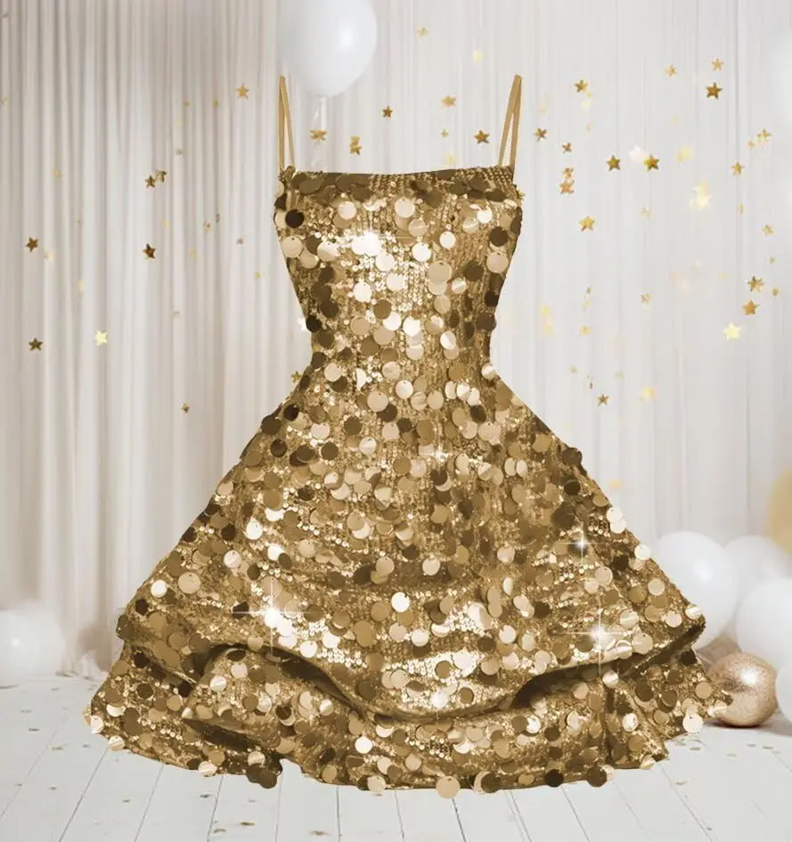 فستان قصير مزين بالترتر لحفلات العودة للوطن للمراهقين بدون أكمام لامع للحفلات الراقصة الحلوة 16 فساتين التخرج فستان قصير للحفلات المسائية #4