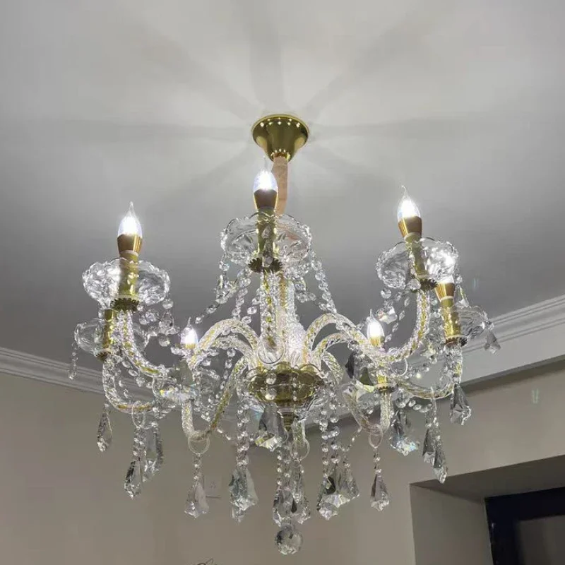 

Golden Clear Crystal Chandelier Multi-Arm LED Wall Lamp E14 Socket Optional 4/6/8/10/15/18 Arms Lustre De Cristal