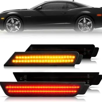 4x Smoked Lens LED Side Marker Light Kit For Chevy 2010 2011 2012 2013 2014 2015 Chevrolet Camaro Front/Rear Lamps Red/Amber