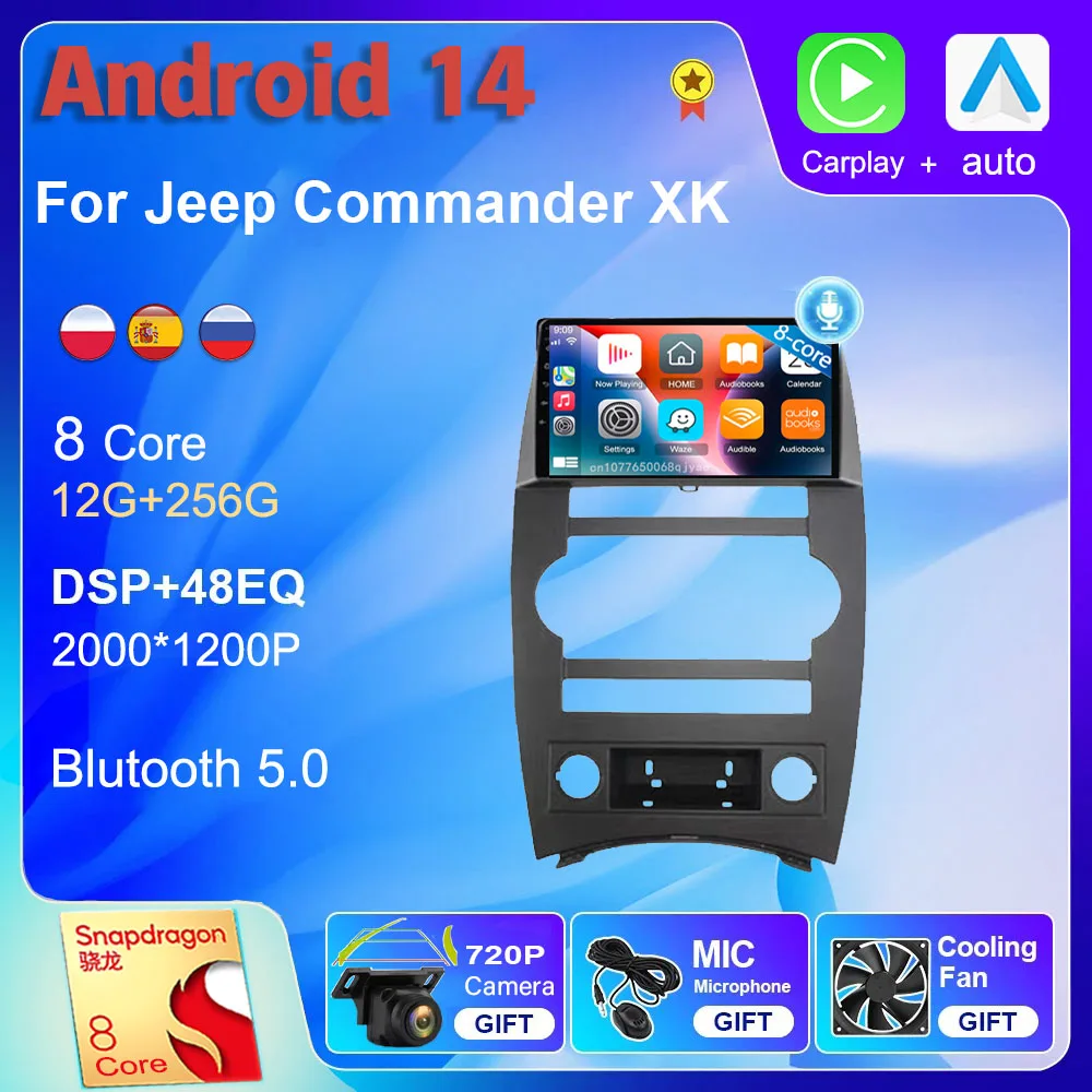 

Android 14 wifi+4G Carplay Car Radio For Jeep Commander XK 2007 Navigation GPS Video Player Stereo Multimedia DVD DSP 8core auto