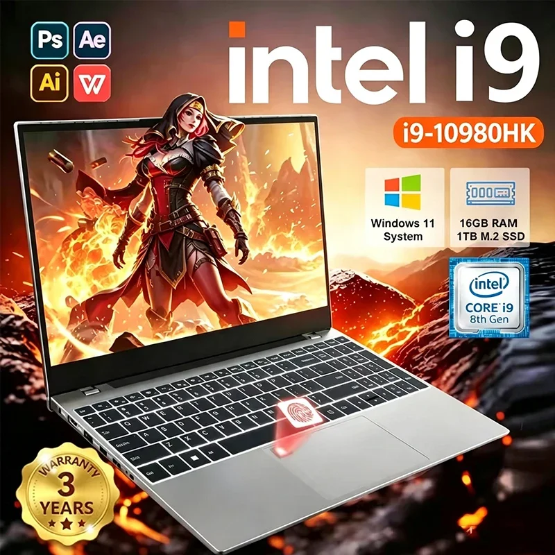 2026 14.1' Ultra Slim Laptop Intel Core I9-9900 16GB RAM 1/2TB SSD Windows 11 Fingerprint Unlock Office Game Backlight Laptop
