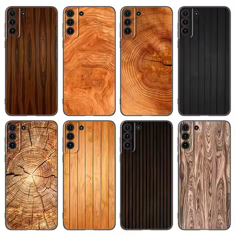 Natural Wood Black Silicone Phone Case For Samsung Galaxy S20 S23 FE S21 S22 S24 Plus Ultra