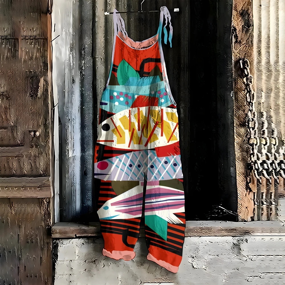 Dames Ocean Fish Print Fresh Sunshine werkbroek Street Style losse grote maat lange overall verstelbare schouder jumpsuit