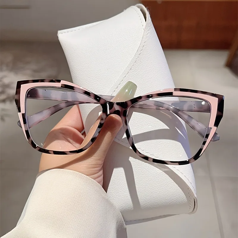 1 Stück Boho-Katzenaugenbrille für Damen, Schildpatt-Rahmen mit rosa Details, ohne Gläser, ideal für den Alltag, Partys und als Geschenk