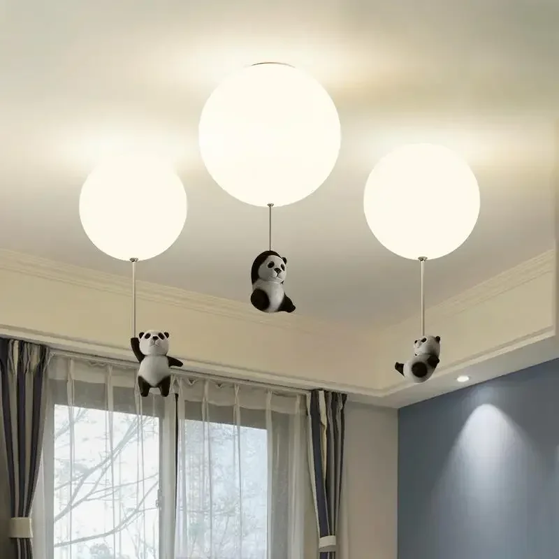 Designer Panda Bear Pendant Lamp for Children's Cartoon Balloon Lamps Ceiling Light Boys and Girls' Bedroom LED Decor Chandelier