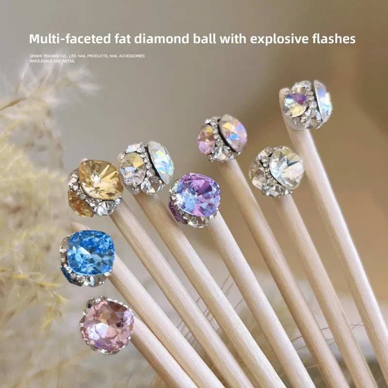 5pcs Super Sparkly Fat Square Stacked Nail Charms Bling Fat Square Rhinestone Ball DIY Manicure Nail Art Decorations Wholesale