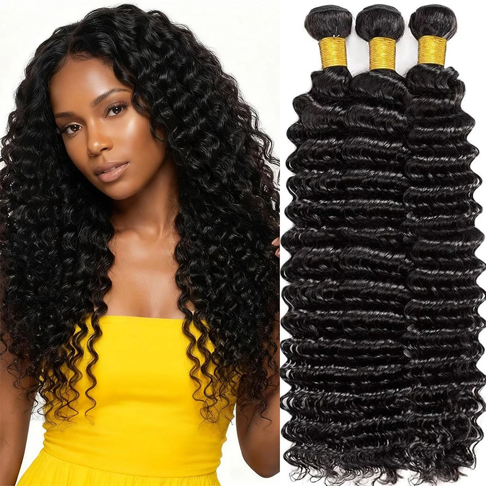 

Deep Wave Human Hair Bundles 12 To 44 Inch Curly Bundles Human Hair Unprocessed Real Hair 1 2 3 4 Bundles for Women Wet and Wavy Human Hair Bundles and Weave Natural Color Tissage Cheveux Humains