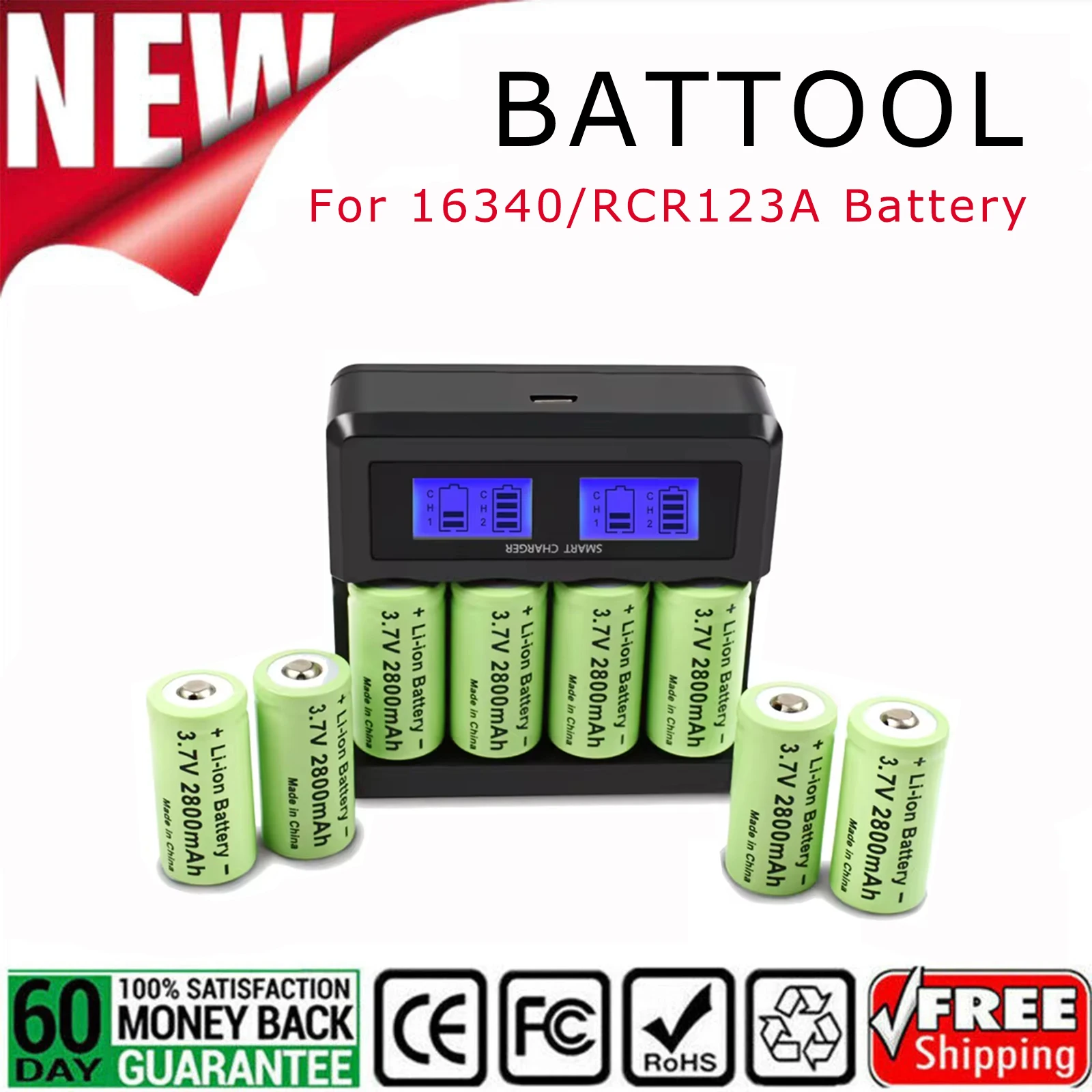 Rechargeable 2800mAh 3.7V Li-ion 16340 Batteries CR123A Battery for LED Flashlight Travel Wall Charger CR123A 16340 Battery