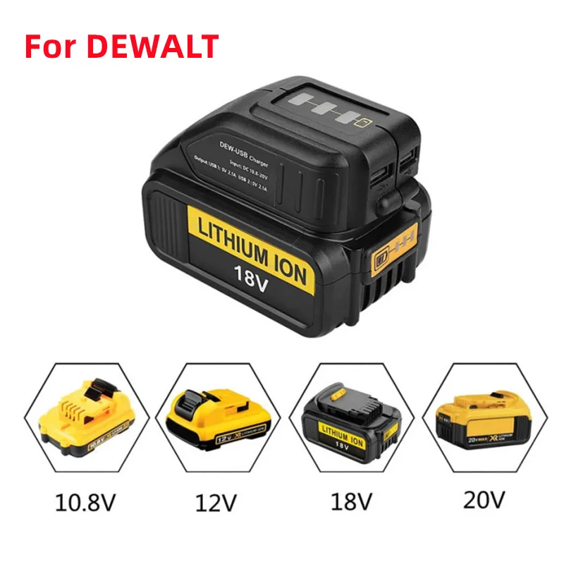 For Dewalt Dual USB Converter For DEWALT 14.4V 18V 20V Li-ion Battery Converter DCB090 USB Device Charging Adapter Power Supply