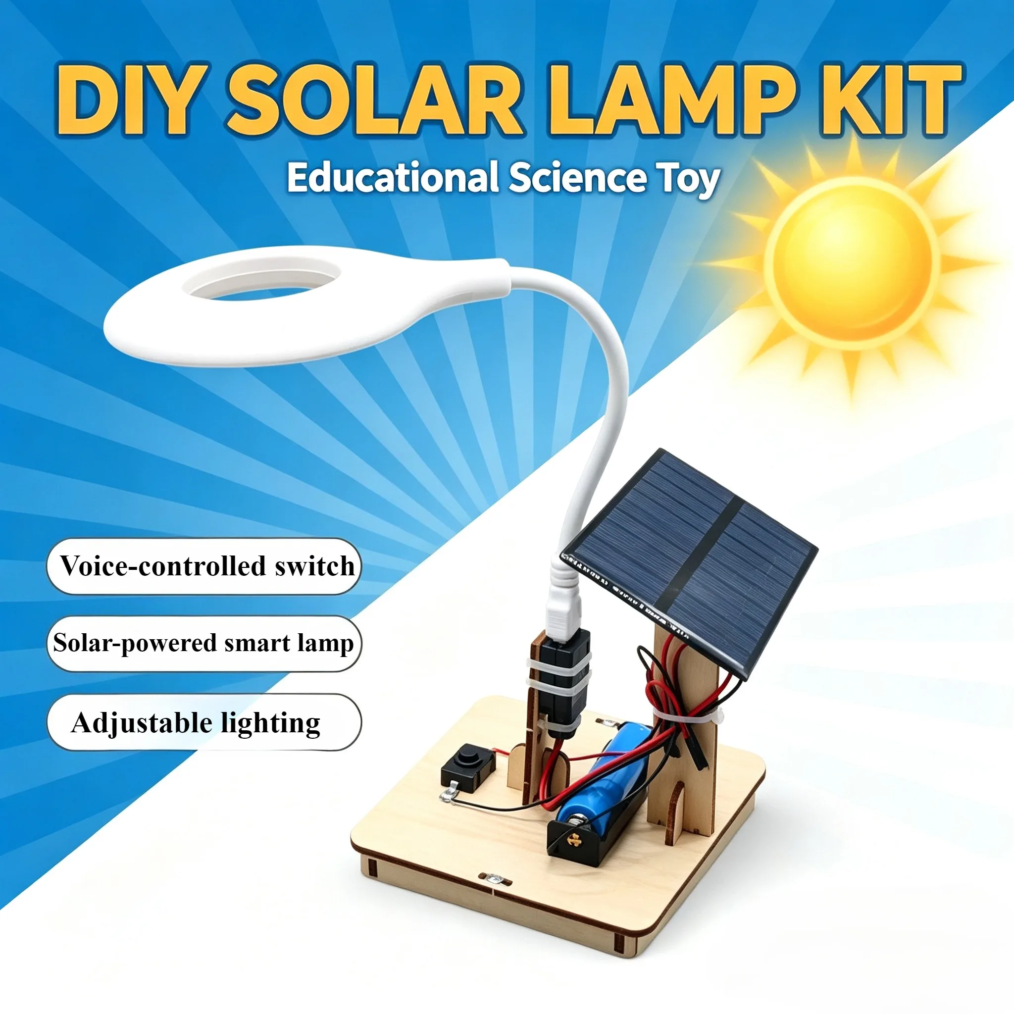 DIY solar-powered smart voice-controlled desk lamp model, educational toy, science and education experiment gift